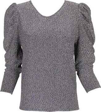 Lalipop Design Silver Knitted Round Neck Blouse