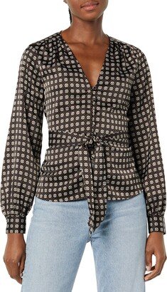 Sweet Baby Jamie Rent the Runway Pre-Loved Geo Print Tie Front Blouse