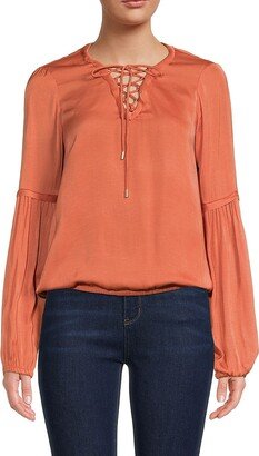 T Tahari Women's Lace Up Blouson Blouse