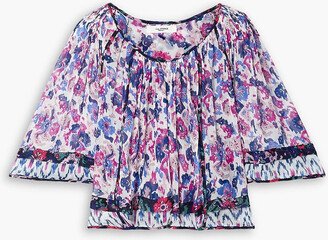 Roxini ruffled floral-print crepe de chine blouse