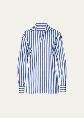 Capri Striped Cotton Blouse, White