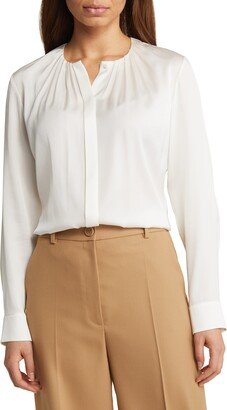 Banorah Pleat Neck Stretch Silk Blouse