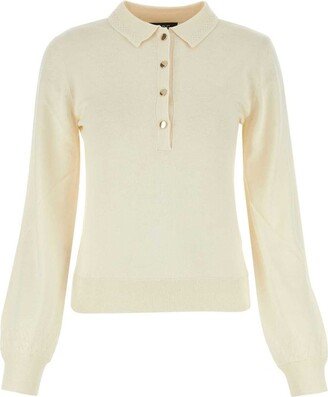 Fine Knit Long-Sleeved Polo Shirt