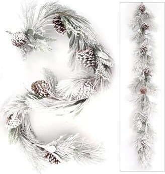 Floral Home Snow Covered Pine Garland w/Lifelike Brown Pine Cones | 6-Foot | Holiday Garlands | Christmas Accents | Home & Office Decor