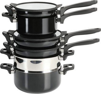 Elite Grayson 9 Piece Nonstick Aluminum Stackable Cookware Set in Black