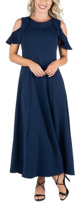 24seven Comfort Apparel Women's Ruffle Cold Shoulder A-Line Maxi Dress