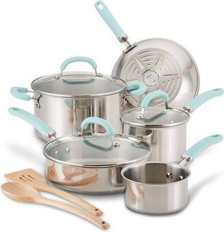 Create Delicious 10pc Stainless Steel Cookware Set Light Blue Handles