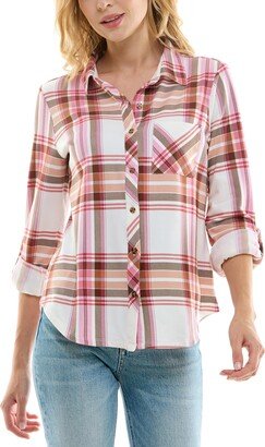 Juniors' Cozy Plaid Knit Shirt