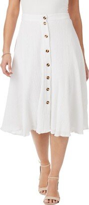 Jessica London Women’s Plus Size Button-Front Gauze Midi Skirt, 26 W - White