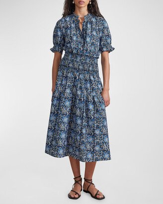 Las Alturas Smocked Floral-Print Midi Dress