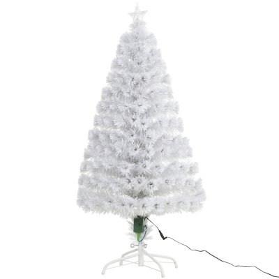 4ft Fir Artificial Christmas Tree with Realistic Branches, 130 Multi-Color Fiber Optic LED Lights and 130 Tips, White