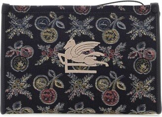 Logo Embroidered Floral Jacquard Beauty Case