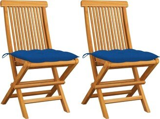 Patio Chairs with Blue Cushions 2 pcs Solid Teak Wood - 18.5 x 23.6 x 35