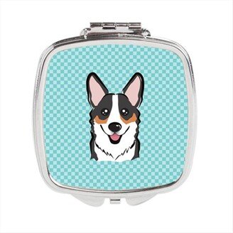 BB1193SCM Checkerboard Blue Corgi Compact Mirror, 2.75 x 3 x .3 In.