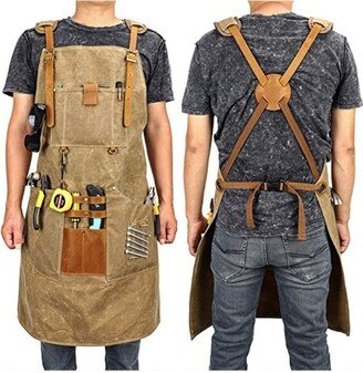 Personalized Waxed Canvas & Vegan Leather Work Apron With Pockets Heavy Duty Woodworking Metalworking Bbq For Men