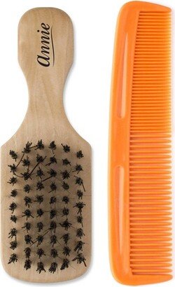 Annie International Hard Mini Wooden Club Hair Brush with Comb - Brown