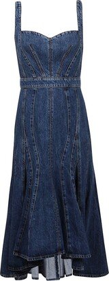 Fluted Denim Midi Dress