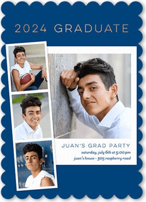 Graduation Invitations: Fashionable Snaps Graduation Invitation, Blue, 5X7, Pearl Shimmer Cardstock, Scallop