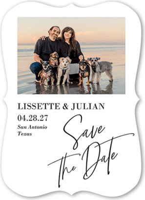 Save The Date Cards: The Signature Date Save The Date, White, 5X7, Pearl Shimmer Cardstock, Bracket