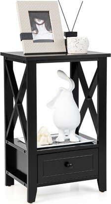 Modern Nightstand with Bottom Drawer Storage Shelf Small Side End Table Black