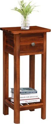 Tangkula Wooden End Table Nightstand w/Storage Shelf and Drawer for Livng room Rustic Brown