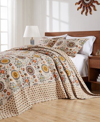 Andorra Suzani Boho 3 Piece Bedspread Set, Queen