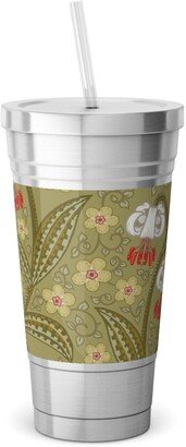 Travel Mugs: White Martagon Lilies - Olive Stainless Tumbler With Straw, 18Oz, Green