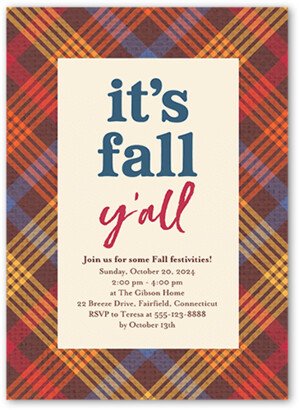 Thanksgiving Invitations: Fall Yall Fall Invitation, White, 5X7, Standard Smooth Cardstock, Square