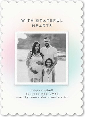 Birth Announcements: Rainbow Gradient Pregnancy Announcement, Grey, 5X7, Pearl Shimmer Cardstock, Scallop