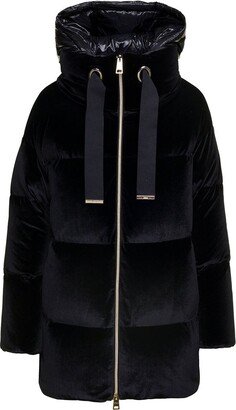 Hooded Drawstring Velvet Puffer Jacket