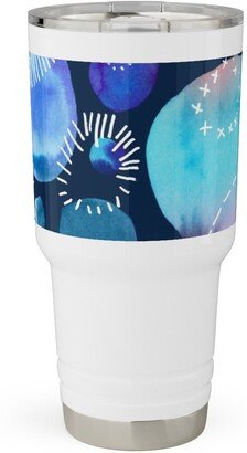 Travel Mugs: Watercolor Universe - Pink And Blue Travel Tumbler, 30Oz, Multicolor