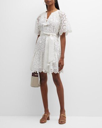 Bria Eyelet Belted Mini Dress