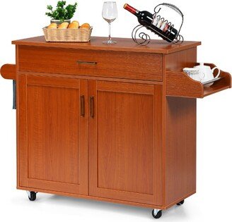 Rolling Kitchen Island Cart Storage Cabinet w/ Towel & Spice Rack Cherry