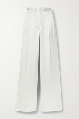 Pleated Satin Wide-leg Pants - Ivory