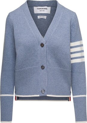 Sail Boat Icon Jersey Intarsia Boxy V Neck Cardigan In Fine Merino Wool W/ 4 Bar Stripe