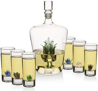Glass Tequila Decanter Glasses Set with Agave Decanter and Agave 3 oz Sipping Shot Glass Set, 7 Piece