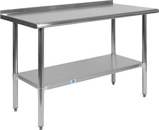 Emma and Oliver Stainless Steel 18 Gauge Kitchen Prep and Work Table with Backsplash and Shelf, NSF - 48W x 24D