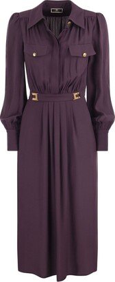 Belted Long-Sleeved Midi Shirt Dress