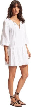 Fallow Textured Cotton Cover-Up (White) Women's Swimwear