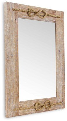 Brown Wood Finished Frame with Nautical Rope Accent Wall Mirror - 22.7 x 30.7