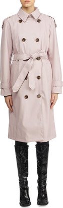 Womens Faux Leather Midi Trench Coat