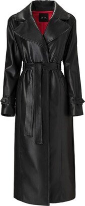 Lita Couture Belted Leather Trench Coat