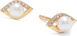 Saks Fifth Avenue Made in Italy Saks Fifth Avenue Women's 14K Yellow Gold, 3MM Freshwater Pearl & Diamond Stud Earrings