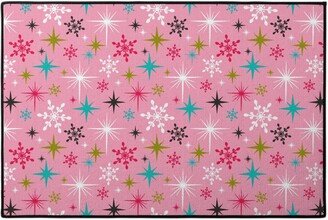 Door Mats: Stardust Retro Christmas Snowflakes And Stars - Pink Door Mat, Pink