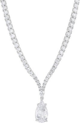 Cubic Zirconia Pear & Round 18 Fancy Pendant Necklace in Sterling Silver