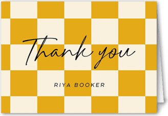 Thank You Cards: Classic Checkered Thank You Card, Yellow, 3X5, Matte, Folded Smooth Cardstock