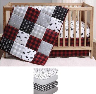 The Buffalo Plaid 7 Piece Baby Nursery Crib Bedding Set, Quilt, Crib Sheets, and Crib Skirt - Black/white/red/grey