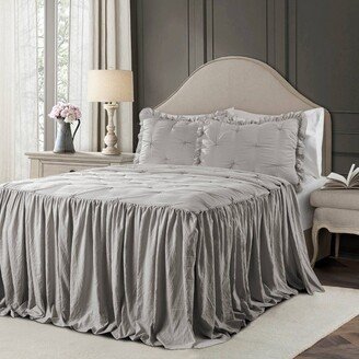 King 3pc Ravello Pintuck Ruffle Skirt Bedspread & Sham Set Light Gray