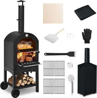 Outdoor Pizza Oven Wood Fire Pizza Maker Grill w/ Pizza Stone & Waterproof Cover