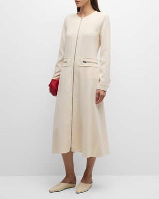 Joanne Long-Sleeve Zip-Front Midi Dress